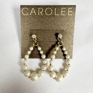 Vintage Carolee Faux Pearl Crystal Dangle Drop Stud Earrings NWT